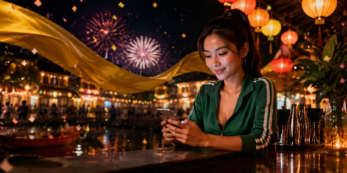 Người dùng tham gia nền tảng giải trí trực tuyến tại Hội An vào buổi tối lễ hội đèn lồng